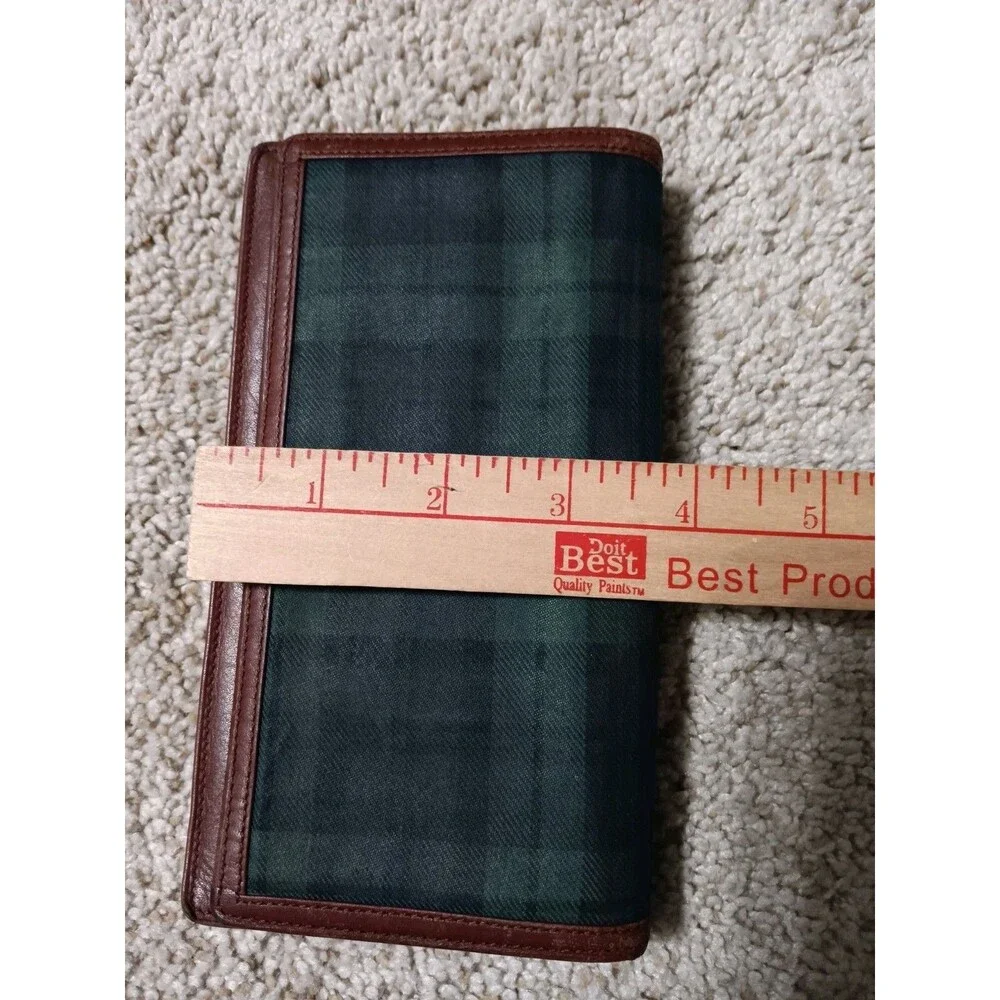 Vintage Polo By Ralph Lauren Tartan Plaid With Brown Leather Long Wallet GUC